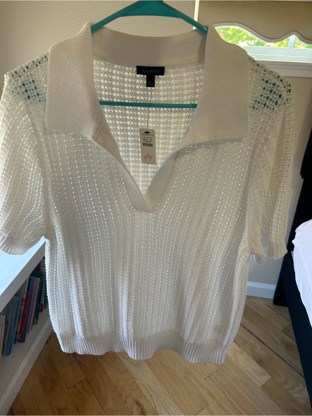 Talbots White Knit Polo Sweater size Large. NWT. - Picture 4 of 4
